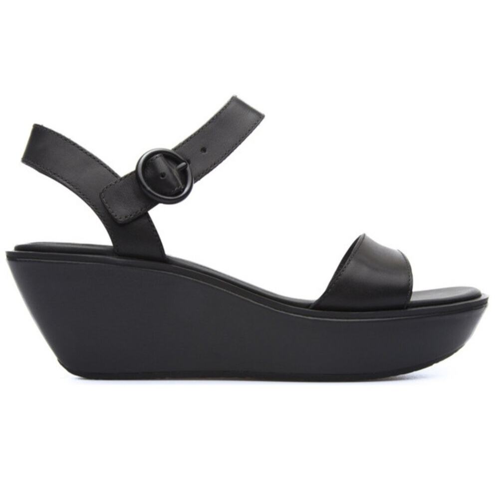 Camper Black Damas Wedge Sandals Shoes 39 8.5 Leather Chunky Platform NEW